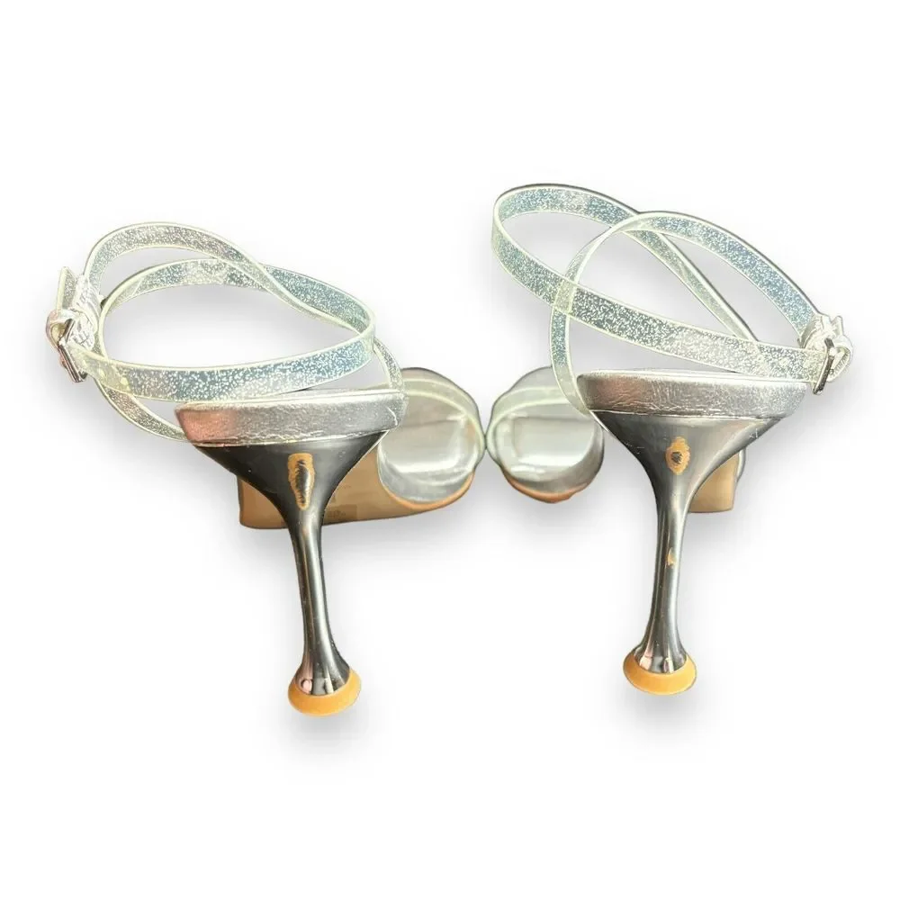 Marc Fisher Calitsy Sandal Strappy‎ Heeled Metallic Silver Women's Size 7.5
